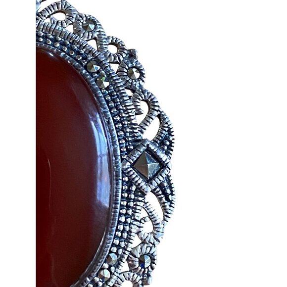 Vintage 925 Sterling Silver & Carnelian Pendant Oval Filigree Design Thailand Ha - Picture 10 of 12